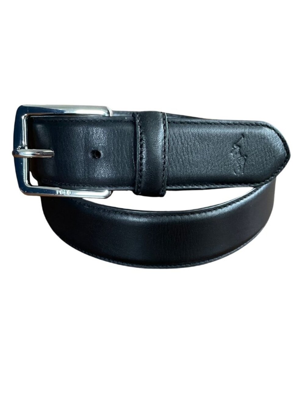 Polo Ralph Lauren Full Grain Leather Dress Belt Black Sz 34 Men's Silver Buckle